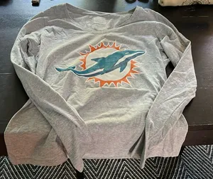 National Football League Miami Dolphin long sleeve vneck medium women’s tshirt in gray. GUC. thumbnail 1