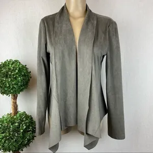 Bagatelle Gray Faux Suede Open Front Long Sleeve Drape Neck Jacket M thumbnail 2