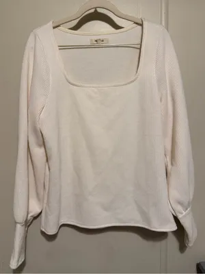 Madewell Melwood Square-Neck Ivory Pullover Sweater Size L thumbnail 1