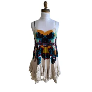 Free People Women's Sweet Lucy Slip Sun Dress Embroidered Tasseled Size XS Multi thumbnail 3