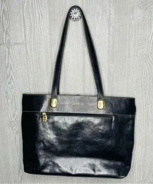 Vintage Marino orlandi large black leather tote bag purse laptop designer gold h thumbnail 1