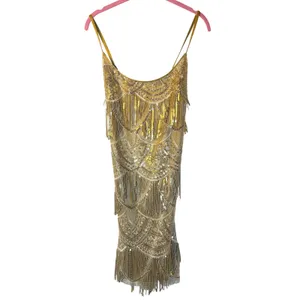 Kaei&Shi Gold Sequin Fringe Mini Dress XL NWT Backless Flapper Party Dress thumbnail 5