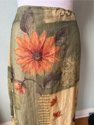 Vintage Floral Patchwork Maxi Skirt Size Large Orange thumbnail 3