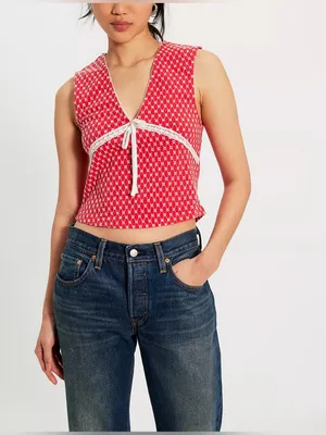 NWOT Free People Good Graces Top - red combo - XS thumbnail 5