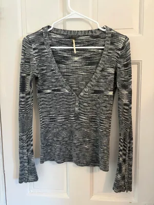Free People Henley Top Wool Blend Deep V-neck size medium Y2K thumbnail 1