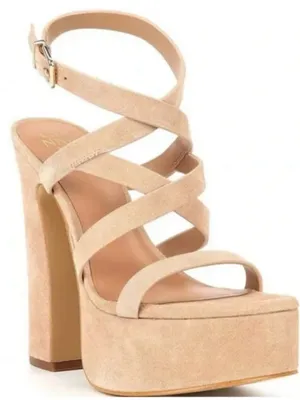 Gianni Bini Beige Suede Strappy Platform Sandal thumbnail 1