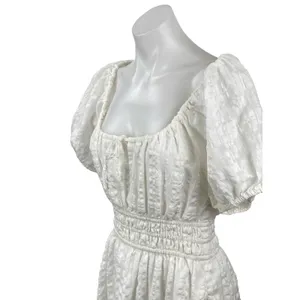 Madewell Sophia White Short Puff Sleeve Seersucker Check A Line Midi Dress Sz M thumbnail 2