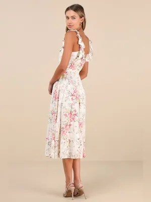 Lulus Shela Ivory Floral Jacquard Tiered Midi Dress Size Small Sleeveless Flirty thumbnail 2