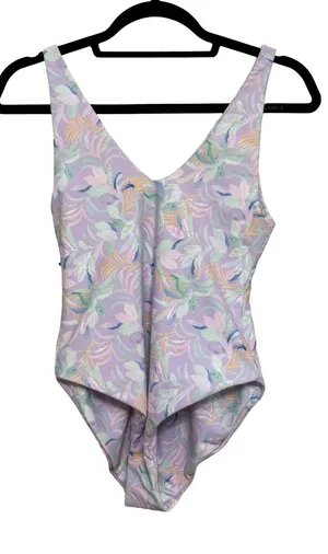 NEW SKATIE Amanda One Piece Swimsuit in Pastel Purple Leaf Print - Size S thumbnail 1