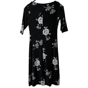 Vintage 90's Y2K Floral Midi Dress Black La Belle‎ Size Large Made In USA thumbnail 2