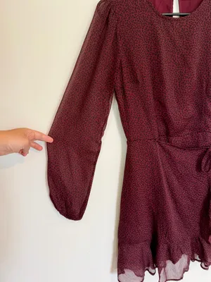 Abercrombie & Fitch Burgundy Long-Sleeve Wrap Mini Dress - Size: Extra Small thumbnail 6