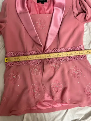 Tiffany Collection Pink Satin Trim Embroidered Embellished Blazer Size 14 thumbnail 12