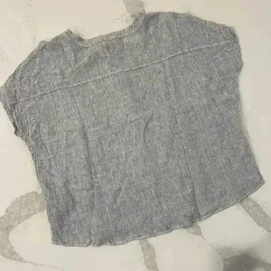 Tahari Gray 100% Linen Oversized Shirt Dolman Sleeve Top Women's Small Casual thumbnail 4