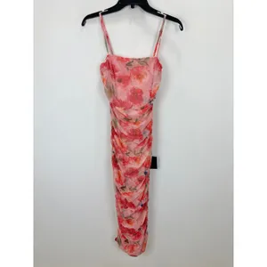 Lulus Blossoming Excellence Pink Floral Mesh Ruched Midi Dress Party XS NWT thumbnail 5