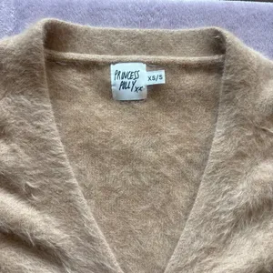 Princess Polly Fuzzy Wool Blend Cardigan Tan Beige Gold Button Sweater XS/S thumbnail 2