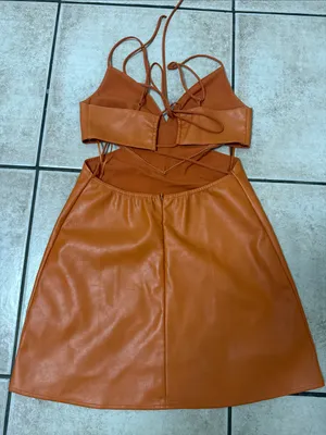 Brooklyn Karma Spaghetti-Strap Cutout Mini Dress in Rust Orange thumbnail 5