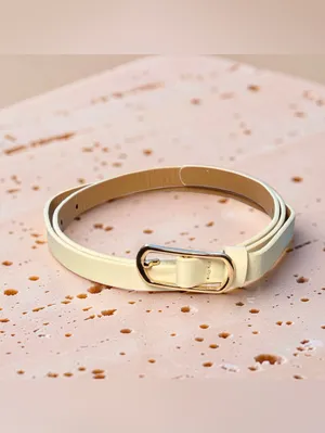 Elegant Cream Skinny Belt Gold Buckle Minimalist Y2K Style thumbnail 8