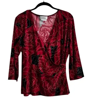 Vintage AGB California Blouse Red Gold Metallic Floral Whimsigoth Fairy Grunge thumbnail 1