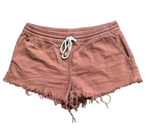 Rust Brown Elastic Waist Raw Hem Drawstring Pull On Shorts Size Small 4338 thumbnail 2