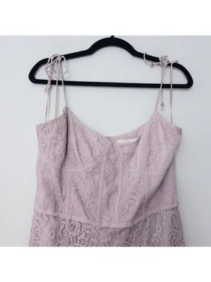Keepsake The Label Sense Lace Midi Dress 10 Pink Sheer Sweetheart Tie Sleeve thumbnail 7