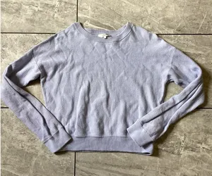 Vince Women Lavender Purple 100% Cotton Waffle Knit Crew Neck Sweater Small thumbnail 1