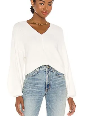 Revolve 1 State Balloon Sleeve V-neck Ribbed White Sweater W2264 Sz XL thumbnail 1