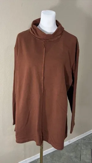 Bryn Walker Tunic Brown Sweater Top L Oversize Bamboo Organic Cotton Lagenlook thumbnail 1