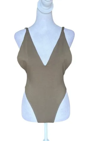 TOBI V Neck Scoop Back Olive Green Bodysuit Womens Size Small thumbnail 1