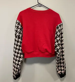 Custom made reworked vintage sweater & red crewneck crop sweatshirt size Large thumbnail 6