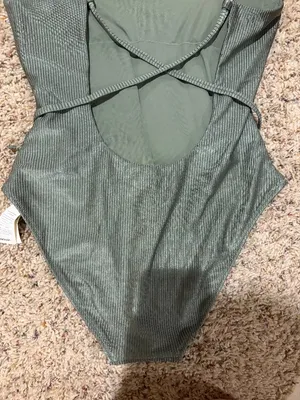 Aerie Shine Ribbed Strappy Scoop Olive Green One Piece Wrap Around Tie Swimsuit thumbnail 11