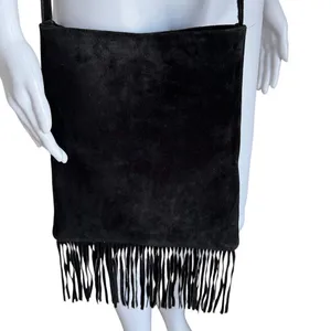 Black Suede Fringe Crossbody Bag Purse thumbnail 4