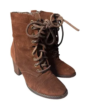 Steve Madden Gretell Brown Suede Lace Up Ankle Boots 8.5 Stacked Block Heel READ thumbnail 1