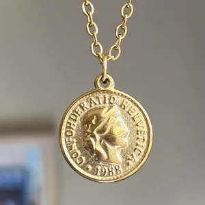 Handmade fully gold tone stainless steel antique vintage chic style coin necklace✨ thumbnail 2