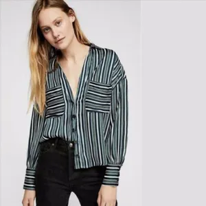 NWT FREE PEOPLE Mad About You Button down Shirt XS Striped thumbnail 6