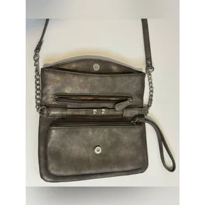 Nine West Silver Gray Fold-Over Crossbody Bag with Silver Chain Strap thumbnail 4