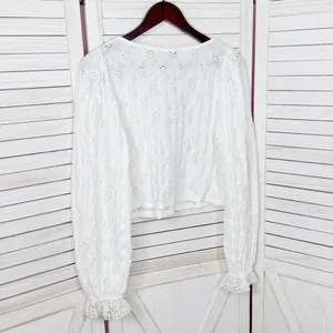 Zara Eyelet Balloon Sleeve Crop Top Shirt White Medium Cottagecore‎ Boho Country thumbnail 9