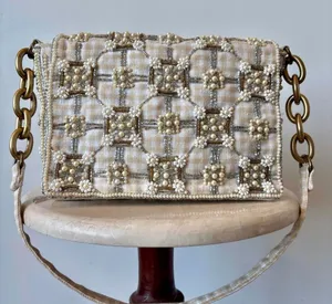 Zara Embellished beaded Cream Pearl-Trim Shoulder Bag thumbnail 1