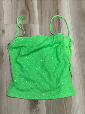 Superdown Kait Lime Green Sequin Cutout Camo Tank Top Women’s Small thumbnail 3