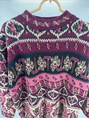 Express Tricot vintage 90s Women's floral Sweater Plum Pink M oversized retro thumbnail 5
