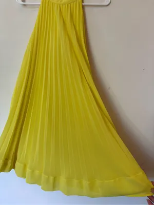 ZARA Pleated Halter Neck Sleeveless A-Line Mini Dress Yellow Sz XS thumbnail 9
