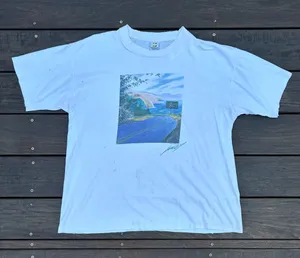 Gildan White Vintage 90s Jeff Leedy Scenic Cotton T-Shirt w/ a Great Fade Graphic Tee thumbnail 1