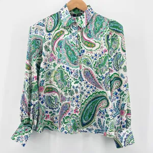 Zara‎ Multicolor Patchwork Paisley Print Satin Button Down Blouse Top Small S thumbnail 1