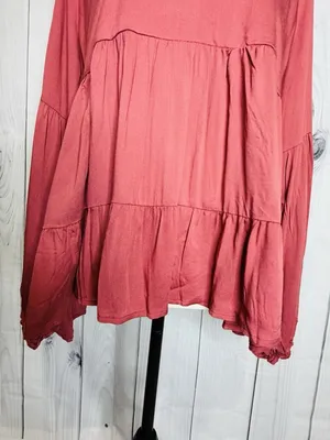 Andree By Unit Peplum Tunic Blouse Top Dark Dusty Pink Sz Large V-Neck NWT thumbnail 3