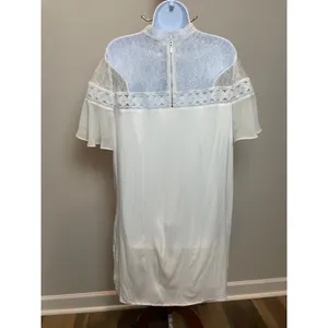Express Dress Cream Lace Mock Neck Ruffle Feminine Size L thumbnail 4