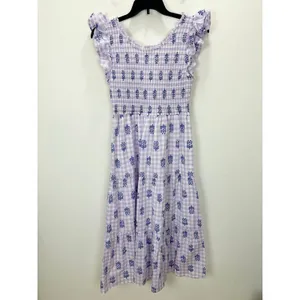 J.Crew Tall Ruffle Sleeve Smocked Midi Dress Printed Cotton A Line Large NWT thumbnail 11