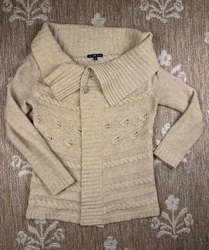 GAP Cream Cable-Knit Fold Collar Cardigan thumbnail 1