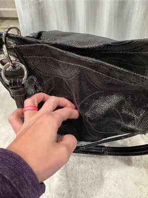 Coach Alex Signature Black Patent Leather Double Handle thumbnail 9