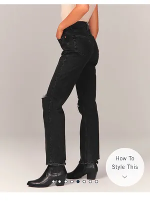 Abercrombie Women's 90s Ultra High Rise Straight Jeans, RIPPED BLACK thumbnail 2