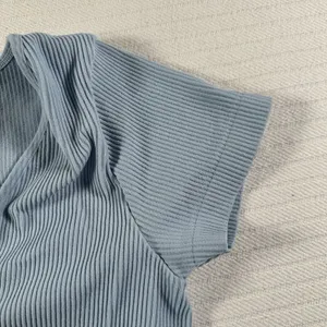Garage Juniors Medium Blue Ribbed Crop Top V Neck Short Sleeve Stretch thumbnail 3