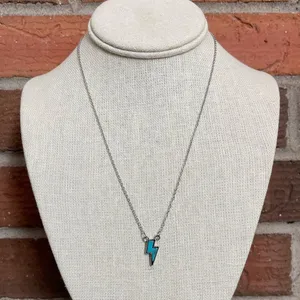 Faux Turquoise Lightning Bolt Necklace Blue thumbnail 2